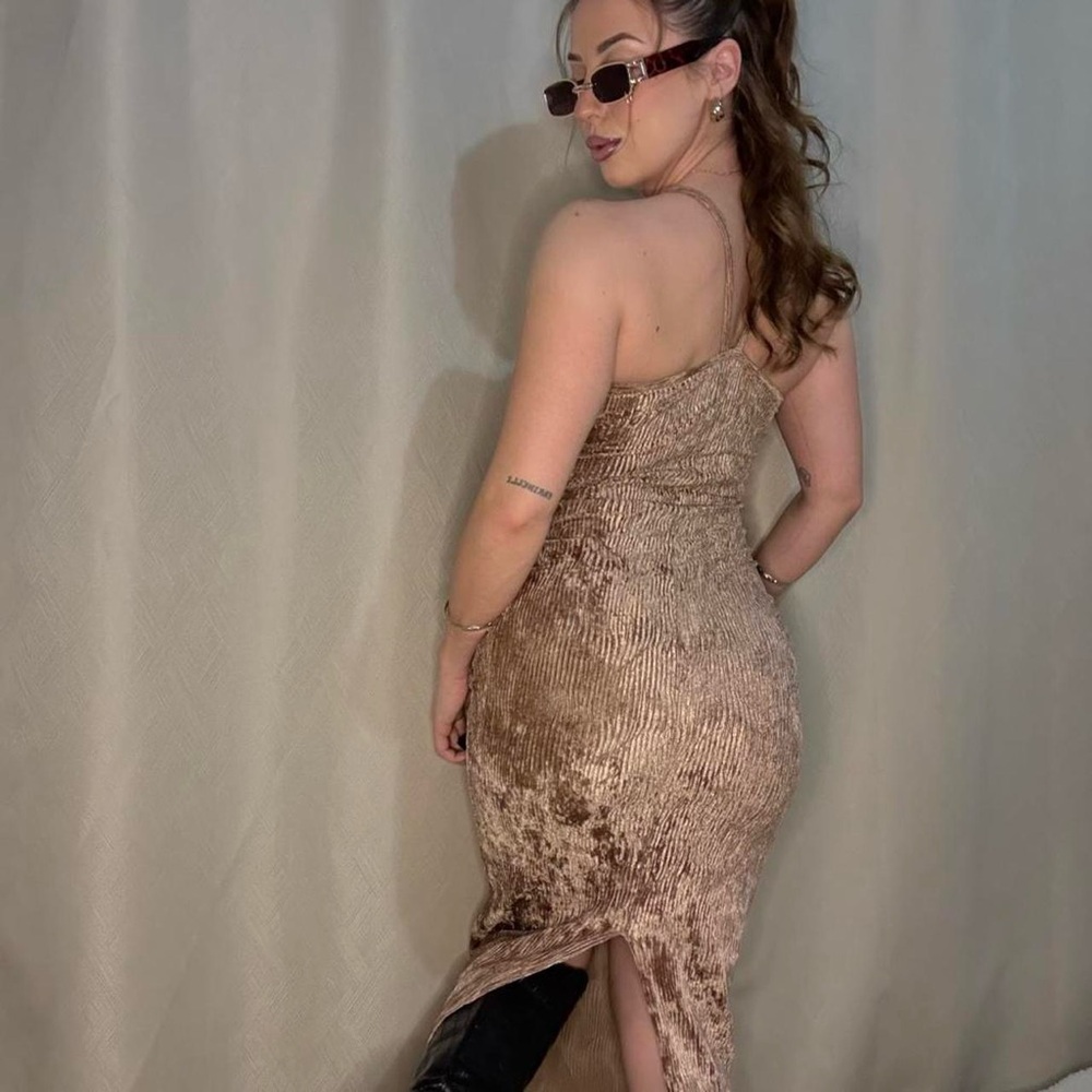 Chic Velvet Maxi Dress in Tan